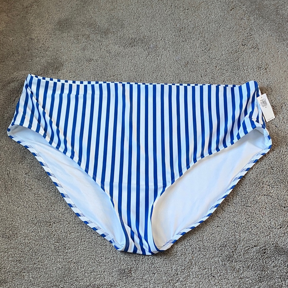 Old Navy Blue White Striped Bikini Bottom High Rise Full Coverage Swim SIZE 4X